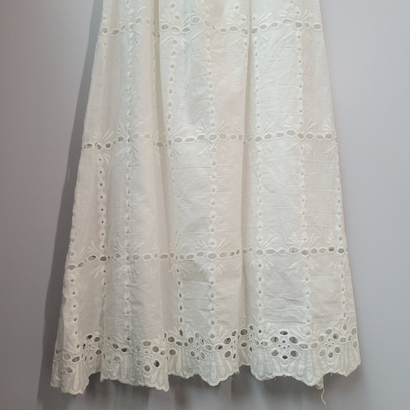 Eyelet Lace Puff Sleeve Midi Dress Cottagecore Korean Romantic White XS - Picture 4 of 13